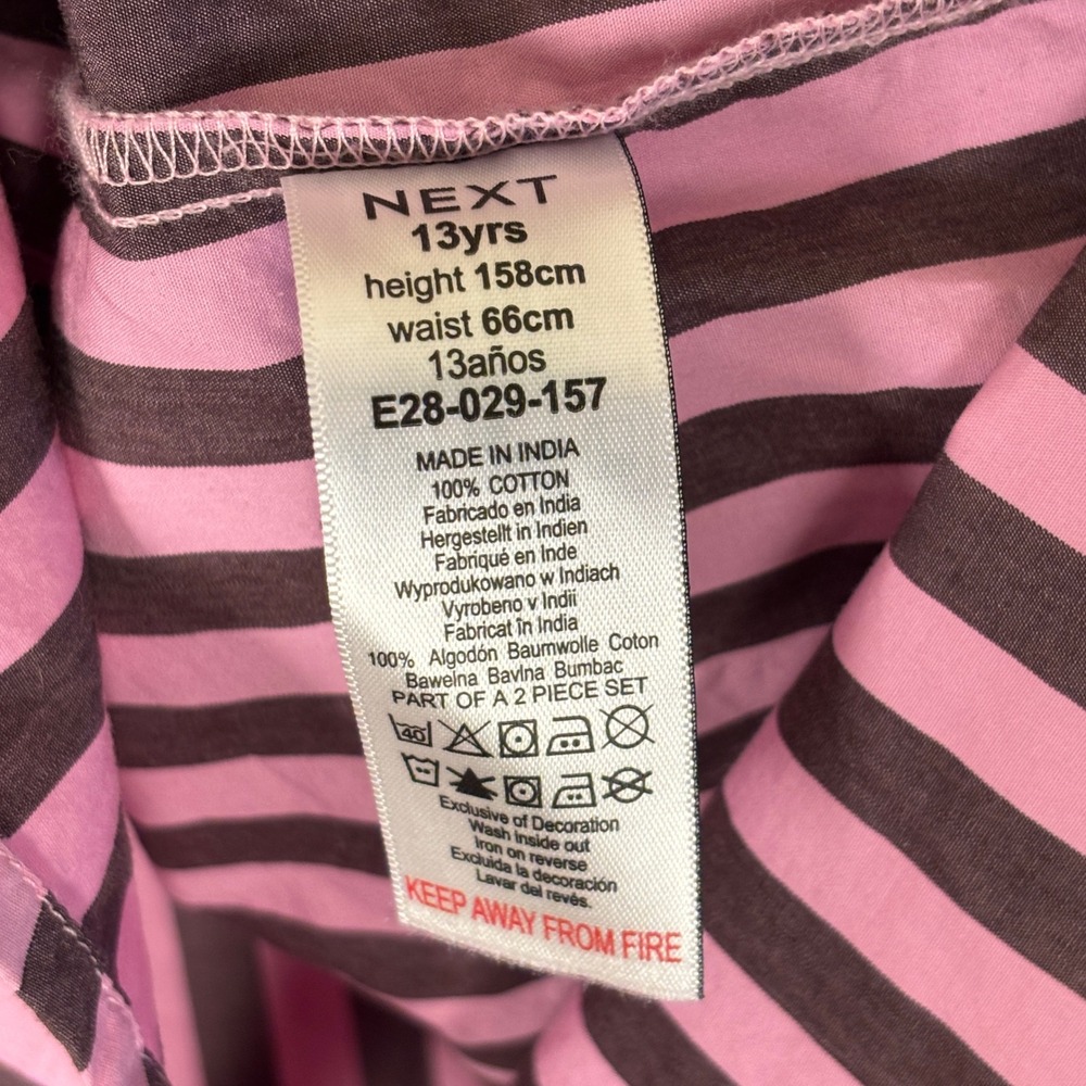 NEXT Stripe Cotton Button-Up Shirt & Pants Set Pink Girls Size 13yrs Casual wear - Picture 5 of 16